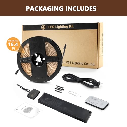 Image of VST 16.4ft COB LED Strip Lights, 24V Dimmable CCT 2700K-6500K High CRI 93, 2400LEDs Super Bright LED Tape with Double Layer FPCB, 60W LED Driver & Remote Controller, UL Listed for Cabinet Bedroom