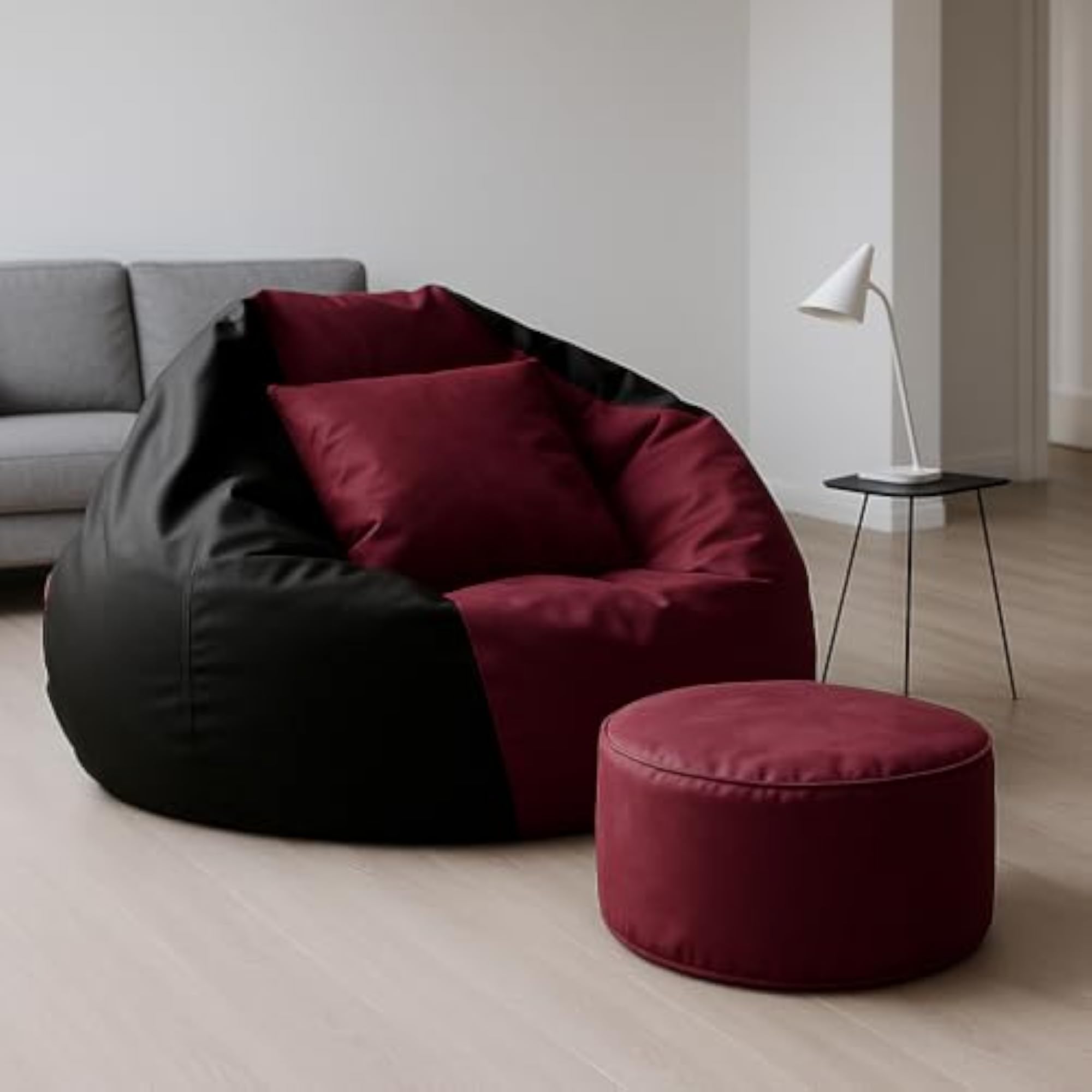 4XL Bean Bag Cover with Footrest & Cushion, Maroon & Black