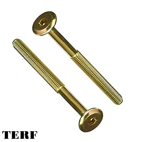 TERF® M6 X 100mm Furniture Joint Connector Bolts M6 (6mm) X 100mm Barrel Bolts Hex Allen Key Socket Flat Head Connector Bolt Screw Zinc Yellow Finish for Crib Baby Bed Cots Furniture - Image 2