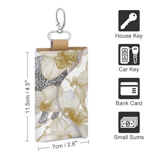 Leopard Line Art Key Holder Bag PU Leather ID Card Holder Keychains Case Cover for Men Women2