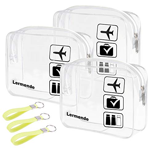 3pcs Lermende TSA Approved Toiletry Bag For Women with Silicone Handles, Travel Toiletry Bag for Men, Airport Carry On Small Clear Toiletry Bag Cosmetic bag For Travel Toiletries - Transparent Clear