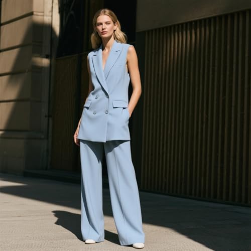 Womens Vest Wide Pants Set 2 Piece Outfits Sleeveless Blazer Summer Business Professional Clothes for Women3