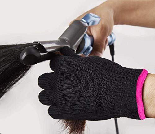 AFT90 Heat Resistant Glove for Hair Styling, Curling Iron, Flat Iron and Curling Wand, Black, Pink Edge, 1 Piece