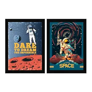 ArtX Paper Space Motivational Quotes Wall Frames, Inspiring Quotes For Home, Office and Study Room Decor, Multicolor Framed Posters, A4, Set of 2