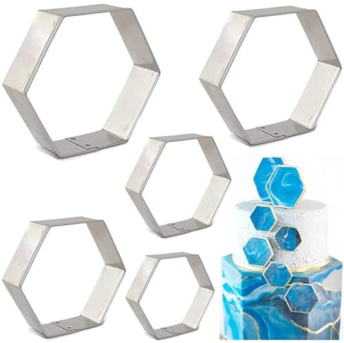 ELINKA Set di 5 formine esagonali in acciaio inox da cucina, per biscotti, pasta di zucchero