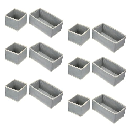 MUCKLILY Organizador de Ropa Plegable 12 Piezas S y M en Tela Resistente Color Gris Claro y Beige Cajas de Almacenamiento para Armario y Cajones Ideales para Clasificar Ropa Interior y