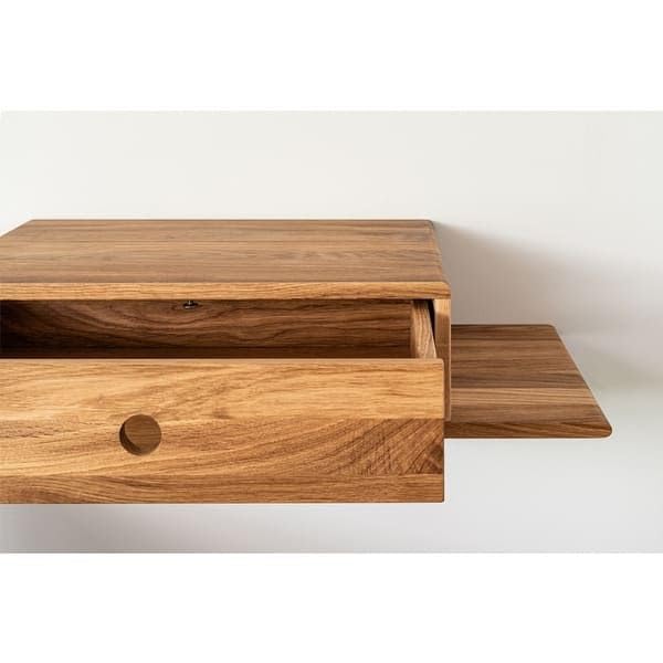 Image of MAYAL Floating Wall Shelf with Drawer, Wooden Storage Nightstand, Oak Finish