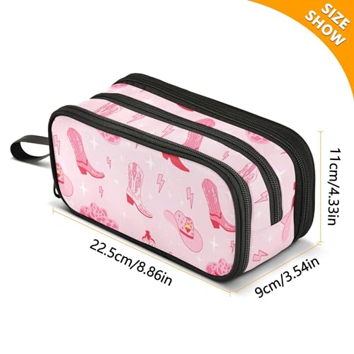 Image of Fisyme Pink Western Cowgirl Boots Pencil Case Large Capacity Pen Box Makeup Pouch Holder Organizer Stationery Bag for School Office College Traval Adults