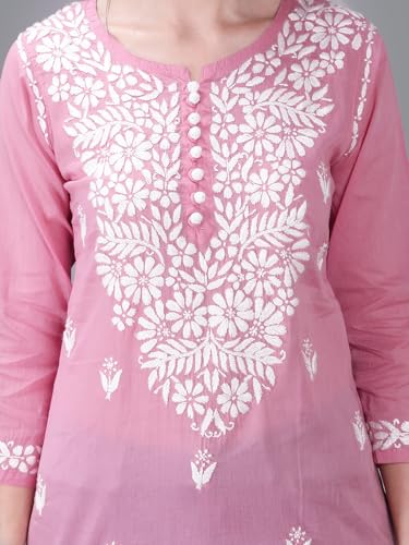Image of Seva Chikan Hand Embroidered Lucknowi Chikankari Cotton Short Top Tunic for Women SCL9017