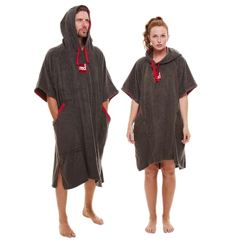 Red Original Unisex Luxury Towelling Changing Robe Surf Poncho Towel with Hood Premium Cotton Oversized Super Absorbent ideal for Swimming Surfing Beach Water Sports (Grey M)