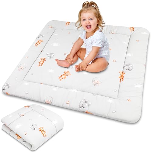 Totsy Baby Tapis d'eveil Chambre Bebe - Matelas de Sol Enfant pour eveil Jeux au de Parc Tapis en Coton et Epais pour bébé et Enfants 100 cm Certificat Oeko-Tex Peluche