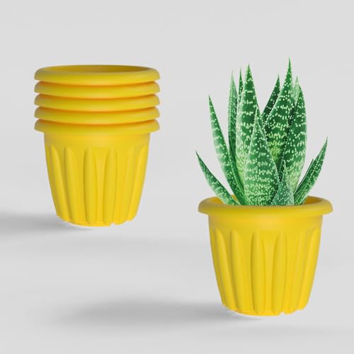Image of YUCCABE ITALIA SHERA Floot 6 Inch Plastic Flower Pot 6 Piece Set of Round Shape Planter for Home Garden Seedling Planter for pots (Yellow)