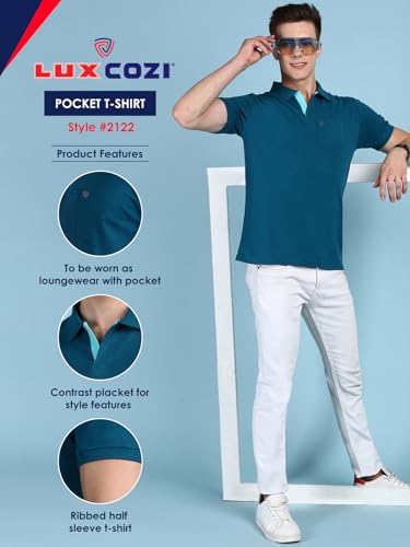 Image of Lux Cozi Men's Regular Fit Polo Neck Half Sleeve Solid Casual T-Shirt with Chest Pocket COZI 2122 EMRD RD 4XL 2PC