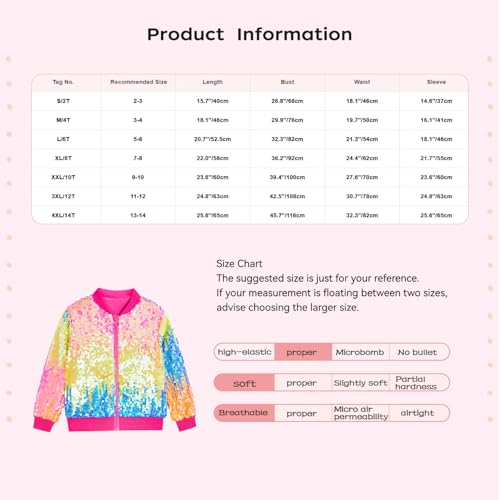 TiaoBug Kids Girls Ombre Sequin Bomber Jacket Zipper Long Sleeve Sparkle Baseball Jacket Coat Birthday Party Outwear3