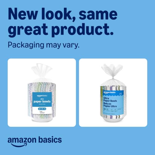 Image of Amazon Basics Ultra Paper Bowls, 20 Oz, Disposable, 1080 Count (8 packs of 135), White (Previously Encore), Packaging May Vary