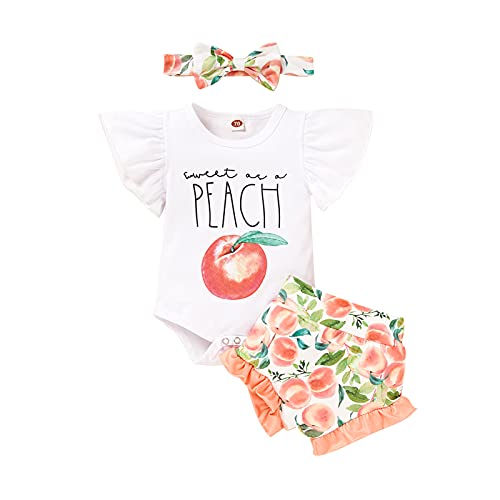 Image of Newborn Baby Girls Clothes Ruffles Summer Romper Floral Bottoms Shorts 3pcs Outfits