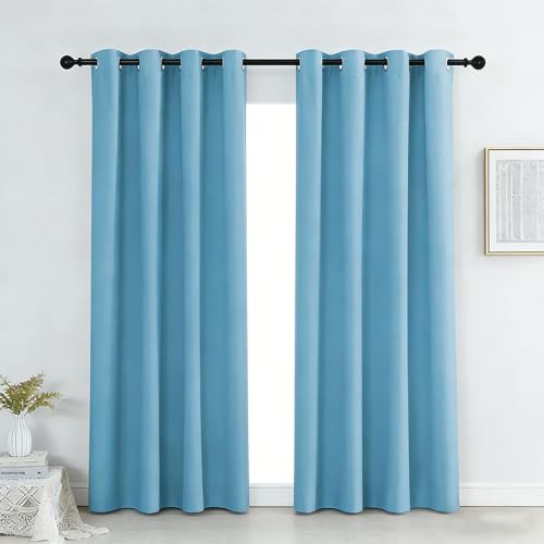 HOKXUAN Cortina Térmica Opaca 45 x 140 cm Pesada Antiviento Aislante Fuerte y Suave Anticalor UV Blackout Termicas Aislantes Opacas Cortinas para Dormitorio, Azul Claro