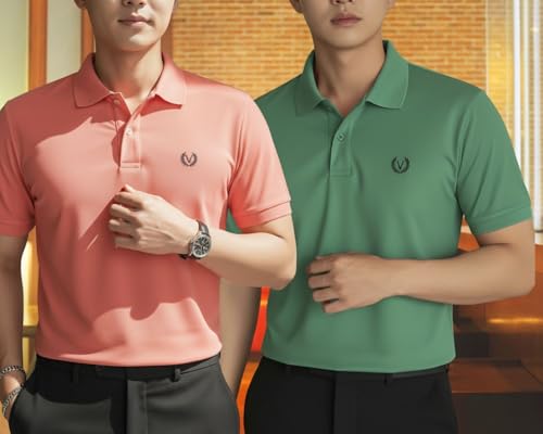 Image of MACK JONNEY Men's Solid Polo T-Shirt | Premium Cotton Blend | Regular Fit | Short Sleeve | Collared Casual Wear|Pack of 2 -MJ-157