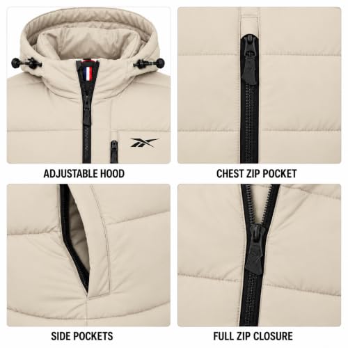 Image of Reebok Mens Quilted Puffer Jacket, Weather Resistant Hooded Winter Coat
