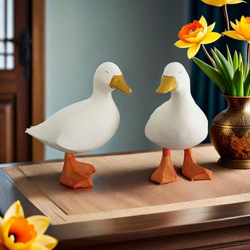 Hand Carved White Cartoon Duck Wooden Sculpture - Eco-Friendly Basswood Art Figurine, Home Office Decor Gift Collectible - Image 4