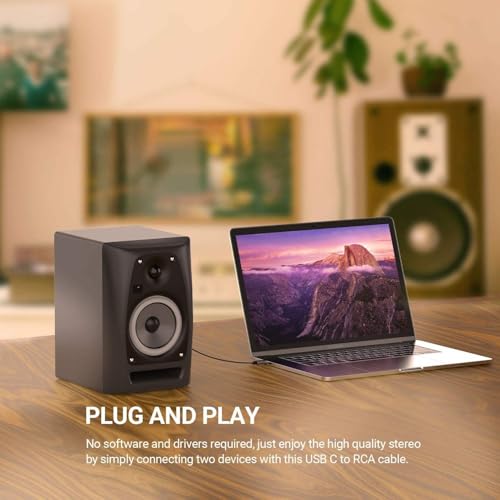 Image of USB Type-C to 2 RCA Audio Cable 1.5 Mtr, Stereo Aux Y Splitter, Gold-Plated Dual RCA Male Connectors, Braided Copper Cable for Smartphone, Tablet, Laptop to Speaker, Amplifier & Home Theater