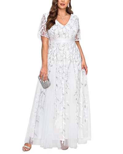 Image of Pinup Fashion Plus Size Formal Dresses - Evening Gowns Wedding Sequin Embroidery V-Neck Prom Long Dress