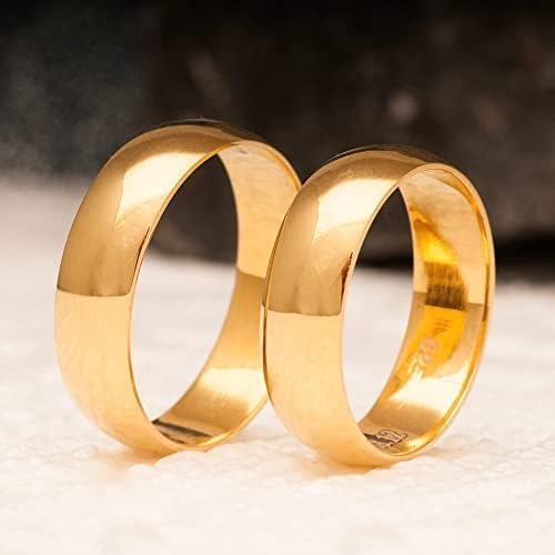 Juego de anillos de boda de 6 mm, chapado en oro de 14 quilates, juego de alianzas de boda a juego, juego de anillos de boda de plata personalizado para hombre y mujer