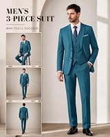 MY'S Herren 3-teiliges Slim-Fit-Anzug-Set mit Krawatte, 2-Knopf-Blazer-Jacke, Weste und Hose, Business, Hochzeit, Party, Abschlussball, Anzug für Herren, Hell, blau, XS – Ansicht 2