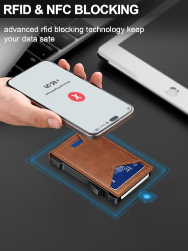 Image of Wallet for Men RFID Wallet with 2 ID Windows & Money Clip, Slim Card Holder | 10-12 Cards Bifold Minimalist Smart Pop Up Wallet for Front Pocket Compact Metal Credit Card Holder Birthday Gifts for Men