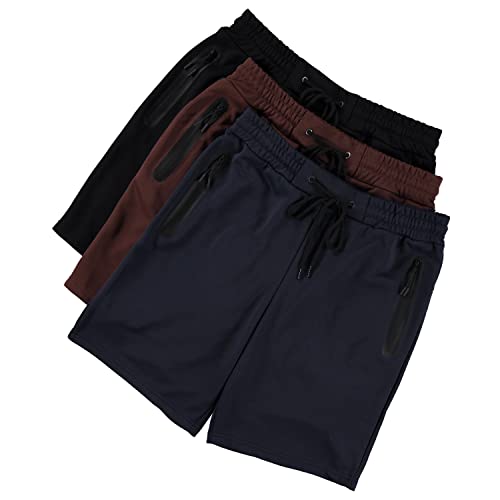 Pure Champ Mens Shorts French Terry 3 Pack Gym Shorts For Men Athletic Workout Training Shorts With Zipper Pocket And Drawstring Size Xs-3Xl (Group G, Large) #TOP2