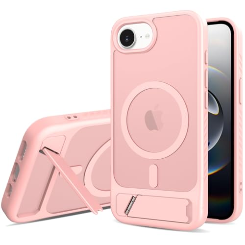 Coque MagSafe iPhone 17E rose antichoc avec support béquille