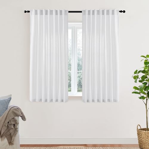 Image of XTMYI Short Length Curtains for Windows,Linen Sheer Cutains for Bedroom Kitchen,45 Inch Long,White