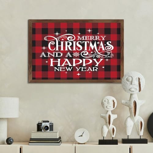 Panneau de décoration murale Noël en bois vertical avec cadre