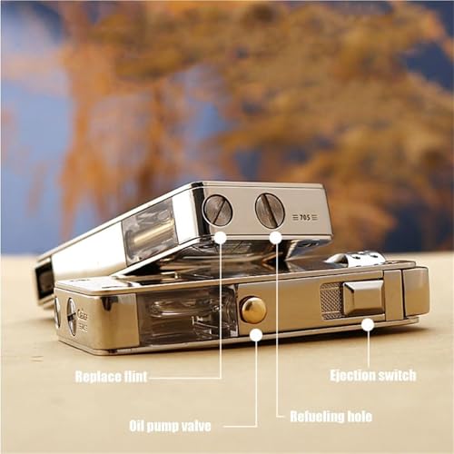 Encendedor vintage de kerosene de metal con ventana de aire miniatura 3