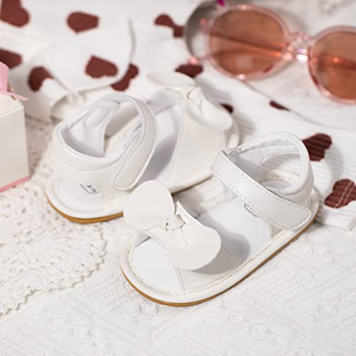 Image of Babelvit Infant Baby Girl Boy Sandals Comfort Premium Summer Outdoor Casual Beach Shoes with Flower Bowknot Anti Slip Rubber Sole Newborn Toddler Prewalker First Walking Shoes