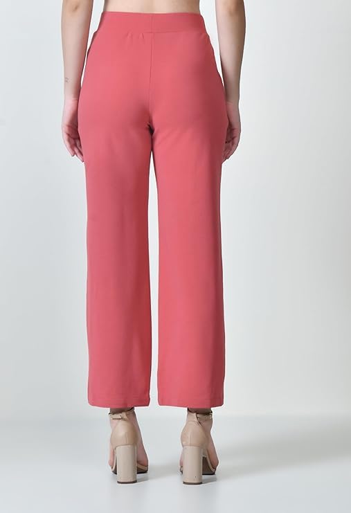 Image of Women's High Waist Straight Fit Trousers,Solid Korean Stretchable Pants for Women, Regular Fit Elastic Waist Full Length Formal Trouser,Casual,Office Wear
