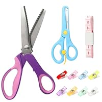 5mm Zickzacken Schere Set - Profi Näh Zick Zack Schere mit 8 Klemme, Edelstahl Stoffe Schneiderschere mit Weicher Maß, Handwerk Schere Set, Multifunktionale Gezahnte Stoffschere für Gewebe Papier