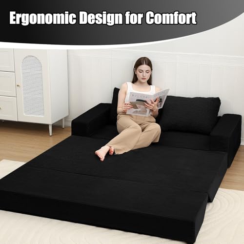 Image of COMAX Futon Sofa Bed, Convertible Sofa Bed, Folding Boneless Couches | Boneless Couch for living room, 4‑in‑1 Fold Out Small Foldable Loveseat Floor Sleeper Mattress Lounge Space‑Saving