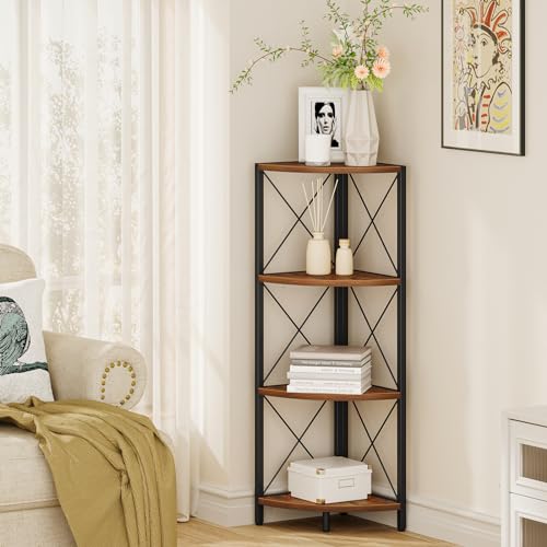 Snughome-Rustic-Corner-Shelf-Stand-for-Desktop-4-Tier-Corner-Storage-Plant-Shelf-Freestanding-Corner-Shelf-Display-Rack-Multi-Unit-Organizer-for-Living-Room-Home-Office-Small-SpaceRustic-Brown Snughome Rustic Corner Shelf Stand for Desktop 4 Tier Corner Storage Plant Shelf Freestanding Corner Shelf Display Rack Multi Unit Organizer for Living Room Home Office Small SpaceRustic Brown