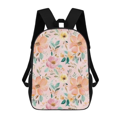Watercolor Floral 17 Inch Backpack Classic Travel Daypack with Adjustable Shoulder Straps for Men Women