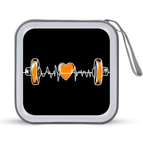 Barbell Weightlifting Heartbeat CD Case Plastic DVD Case Holder Wallet Disc Storage Organizer for Car Travel