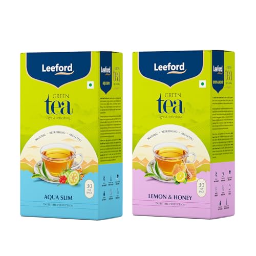 Image of Leeford Aqua Slim + Honey Lemon Green Tea - Pack of 2 (30 Compostable Tea Bags) | With Garcinia, Hibiscus & Moringa for Digestion & Detox | Supports Weight Management & Metabolism