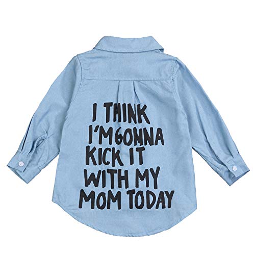 Toddler Girl Clothes Denim Shirt Letters Print Cool Kids Top Outfits Spring (3-4 Years, Black Letters Denim Shirt)