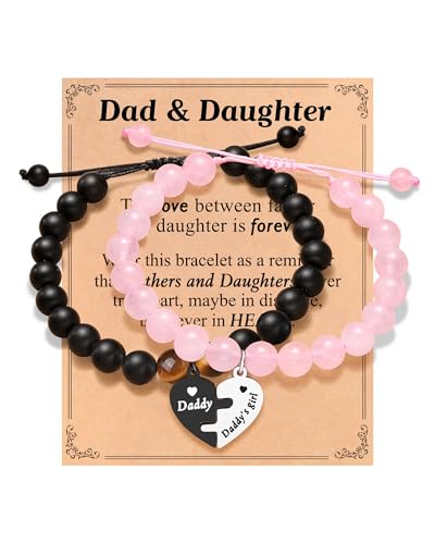 Father Daughter Matching Heart Bracelets- Fathers' Day, Birthday, Back to School, Christmas Gifts