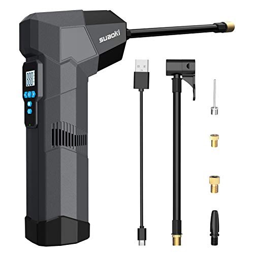 SUAOKI 2 En 1 Compresseur d'air Electrique Gonfleur Portable sans Fil Digital 12V, Fonction Power Bank USB, Arrêt Automatique, 4 Buses Polyvalents, Ecran à LED Numérique