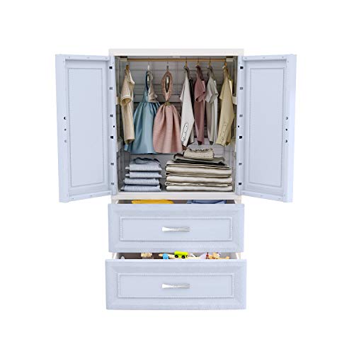 Nafenai Plastic Wardrobe Closet with Door and Drawers,Small Armoire for Kids Clothes/Toys with Hanging Rod,Baby Wardrobe Organizer for Bedroom,Play Room,Nursery Storage Dresser,Blue - Thumbnail 3