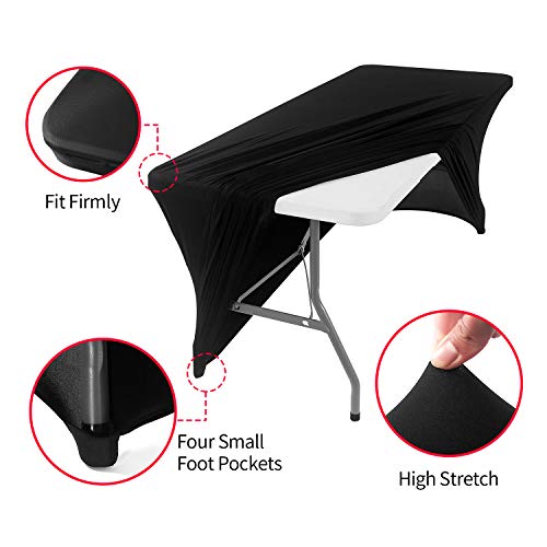 Image of 6FT Spandex Table Cover Rectangular Stretch Spandex Tablecloth (Black, 6FT)