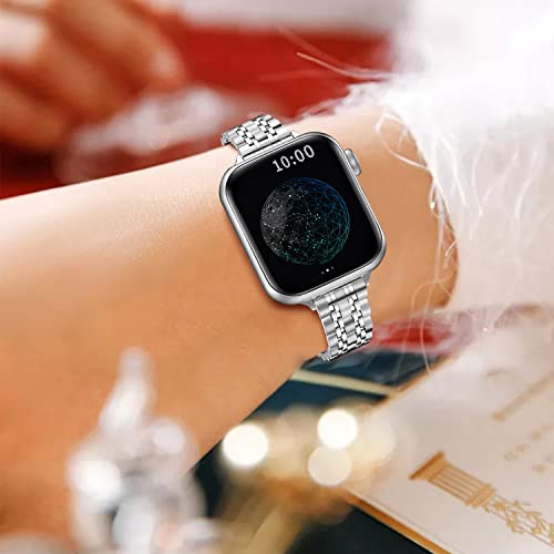 Image of QUNDAXI Slim Watch Band Compatible with Apple Watch 41mm 45mm 42mm 44mm 40mm 38mm Metal Stainless Steel Watchband Suitable for iWatch 11 /10 /9 /8 /7 /6 /5 /4 /3 /2 /1 /SE Series Women Luxury Strap
