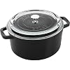 STAUB Cast Iron Dutch Oven 4-qt Round Cocotte with Glass Lid, Made in France, Serves 3-4, Black