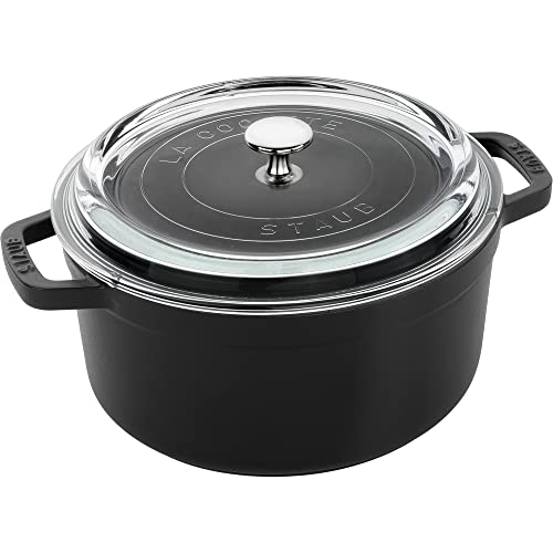 Image of Staub Cast Iron 4-qt Round Cocotte with Glass Lid - Black
